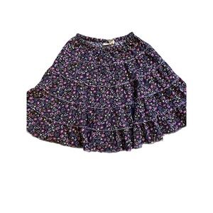 VTG LL Bean Tiered Corduroy Purple Floral Midi Skirt Size 12 Cottage core Boho